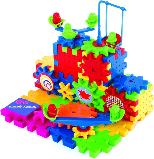 Gear Building Toy Set with 81 Interlocking Learning Blocks, Motorized Spinning Gears Playground Edition