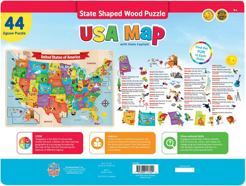 MasterPieces 44 Piece USA Map Wood Jigsaw Puzzle for Kids - 16.5"x11.8"