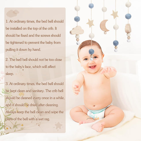 Boho Baby Crib Mobile Decor - Wooden Moon and Stars Nursery Mobiles with Cloud for Bassinet Starry Night Handmade Soft