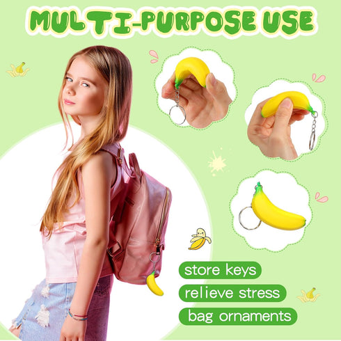 Jexine 40 Pack Banana Keychains Stretchy Fidget Toys for Birthday Party Favors School Supplies