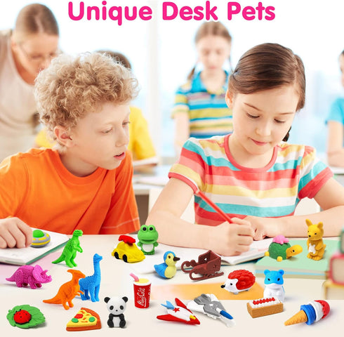 Arscniek 140 Pack Animal Erasers for Kids, Bulk Cute Desk Pets, Mini Pencil Erasers for Classroom Prizes