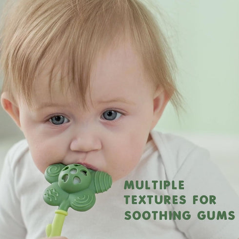 2-in-1 0-6 6-12 3-6 Baby Teething Toys and Rattle for Babies Months, Food Grade Silicone Teethers for Baies Months