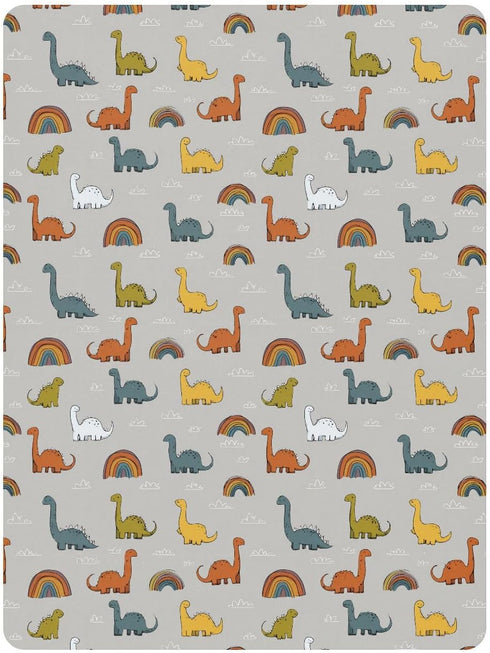 miaozhen 1 Pack 52x28 Cotton Baby Crib Sheets Ultra Soft Wildlife Brontosaurus Rainbow Gray Muslin Crib Bedding