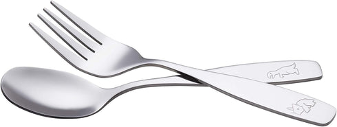 ANNOVA Children's Flatware Set: 12 Pieces Stainless Steel Silverware for Kids, Engraved Dinosaurs
