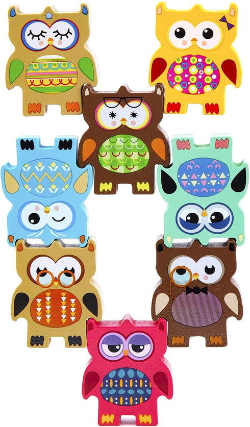 Berry President Stacking Toys, Colorful Wooden Balancing Owls Toy Set, Montessori Educational Game for Toddlers