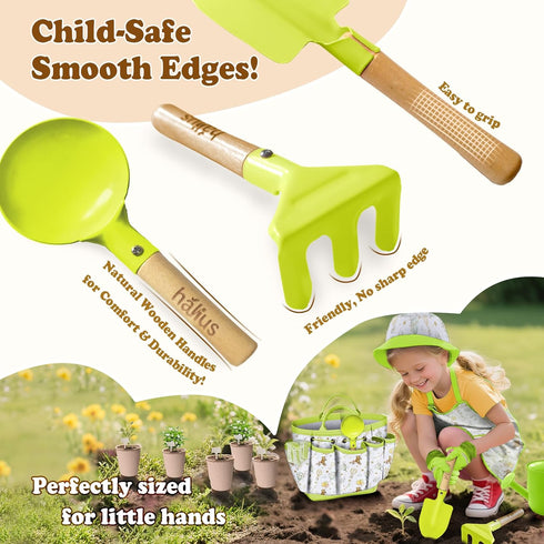 Set 18PCS Set Kids Gardening Tool Kids Toddler Gardening Includes Tote Bag Watering Can Apron Hat Rake Shovel Spoon
