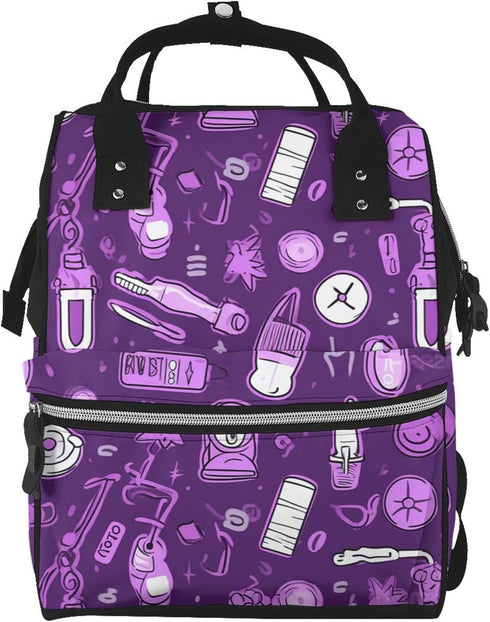 QSMJKLD Nurse Pattern Purple Diaper Bag with Changing Pad, Pacifier Holder - Multifunction