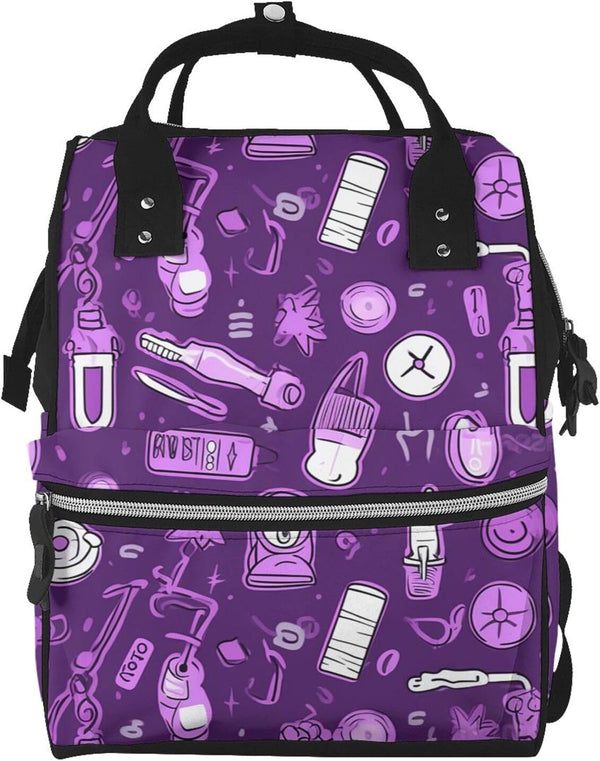 QSMJKLD Nurse Pattern Purple Diaper Bag with Changing Pad, Pacifier Holder - Multifunction