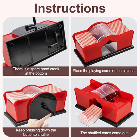 No Jammed Playing Cards Manual Hand Crank Card Shuffler, Includes 2 Decks of Playing Cards for Various Games