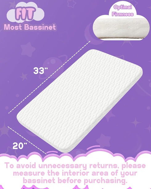 33"x20", ANGELBLISS 3 1, 3 1, WELLZEE Rectangle Bassinet Mattress Comfy & Breathable Material, Fit for Mika Micky