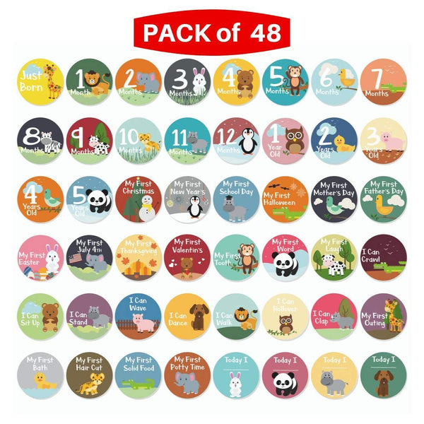 NOVARENA 48 Pack Baby Month Stickers - 4" Milestone Stickers to Track Your Baby's First Year