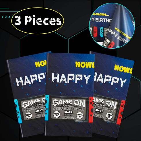 PHOGARY 3 Pack Video Game Tablecloth - Blue Disposable Plastic Rectangle Tablecloths for Kids Gamer Party Supplies