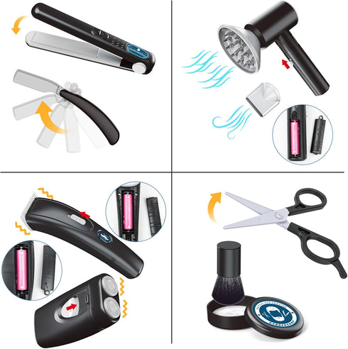 Set 3+ RedCrab Shaving Kit for Boys, Kids Hair Salon Stylist, Boys Grooming Salon Pretend Play, Barber Shop Accessories