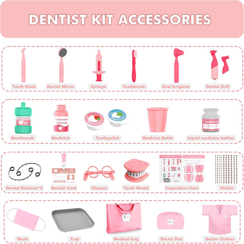 Set 3-5 3 4 Playset 3 4 5 6 7 8 Dentist Play for Girls - Doctor Kit Toy Gifts for Year Old Toddler Girls, Pretend Play
