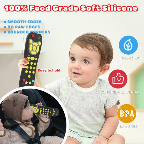 Baby Remote Control Toy, Realistic Toddler TV Remote with Light & Sound, Educational Musical Gift for 6M+ (Black)