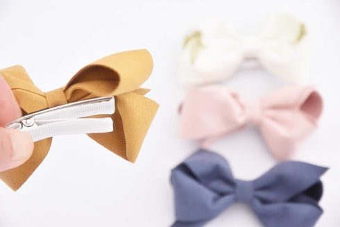 California Tot Set of 4 Faux Suede 3D Bow Clips for Toddlers Girls
