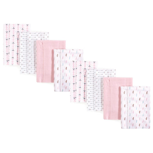 Luvable Friends Cotton Poly Flannel Burp Cloths Multipack, Girl Feathers 8-Pack, One