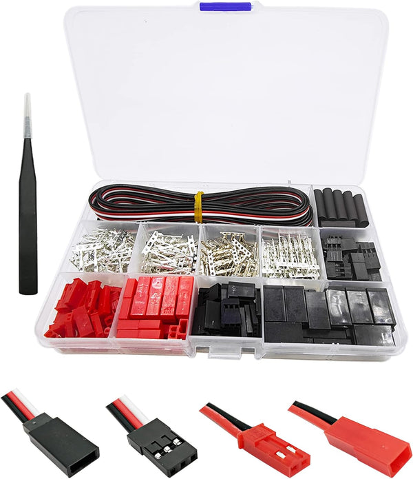 60Sets JST Servo Connector Kits, Plug Male/Female Crimp Pin Cable Kit for RC Car Hitec Spektrum Model Airplanes