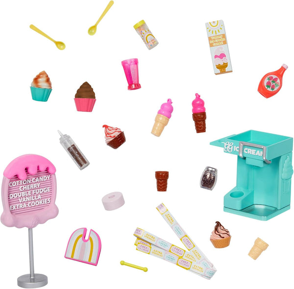 Glitter Girls Ice Cream Set - Accessories for 14-inch Dolls - Soft-Serve Machine, Cones, Syrup & Menu Stand