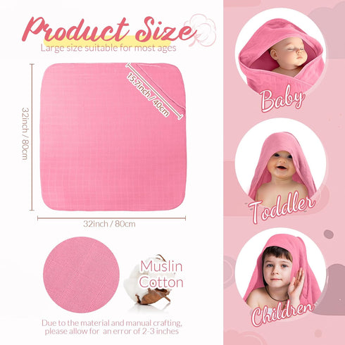 4 Towels,32"x 32" Preboun Pcs Muslin Hooded Baby Cotton Newborn Bath Towel Muslin Infant Baby Blankets Absorbent Unisex