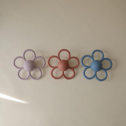 Mushie Soft Lilac Silicone Baby Daisy Rattle & Teether Toy