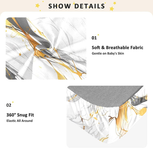 Bseiialft 52 28 White Gray Gold Marble Crib Sheets for Boys Girls Soft and Breathable Cotton Baby Sheets for Standard