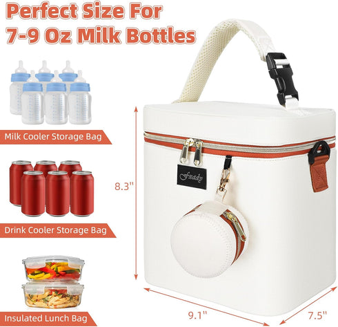 Fxady Pack, 6 9 oz, Breastmilk Cooler Bag with Ice Insulated Baby Bottle Tote Bag for Bottles Up to Clip-On Pouch