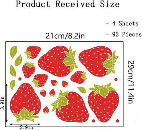 Saomour 92 Strawberry Decor Pieces Stickers, PVC Material, Waterproof, Custom Style, Wall Stickers