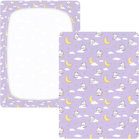 miaozhen 1 Pack 52x28 Cotton Baby Crib Sheets Soft Stretchy Naughty Animal Cow Pastel Purple Toddler Cirb Bedding Cover