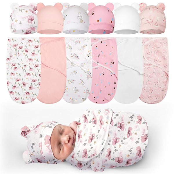 Ramede 6 Pack Preemie Swaddle Blanket with Hats Sleep Swaddle for Baby