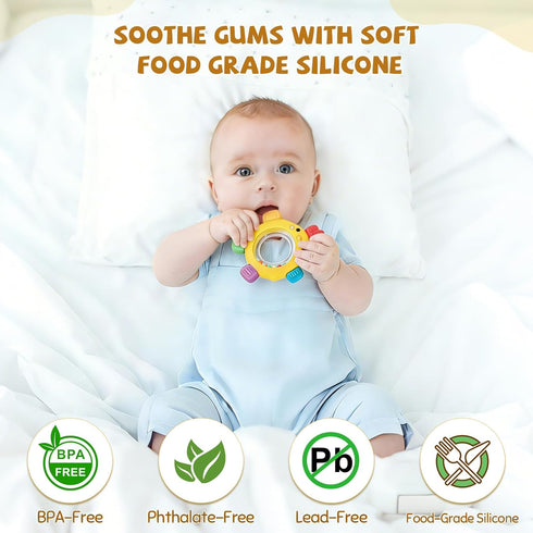 CAHILON 3 Baby Teething Toy for Babies Over Months, BPA-Free Silicone Teether, Teething Relief & Fun Play with Rattle