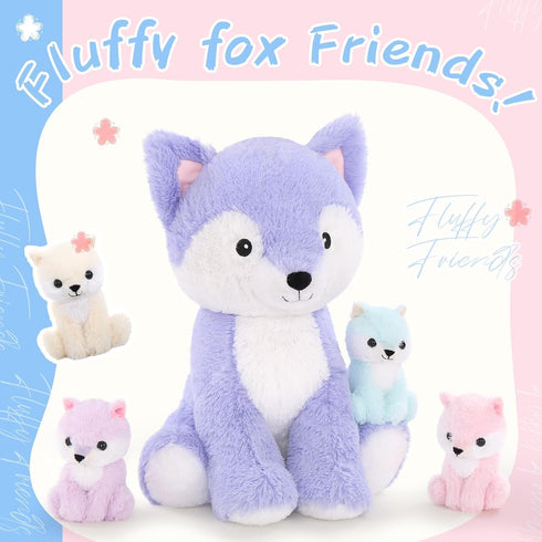 5 Set, 20 inches MaoGoLan Large Fox Plush Stuffed Animal, Pcs Stuffed Foxes Plush Toy Purple Mama Fox Toy with Babies