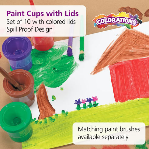 Colorations No-Mess, Air-Tight Paint Cups for Kids, Set of 10, Essential Painting Supply for Homeschool Use