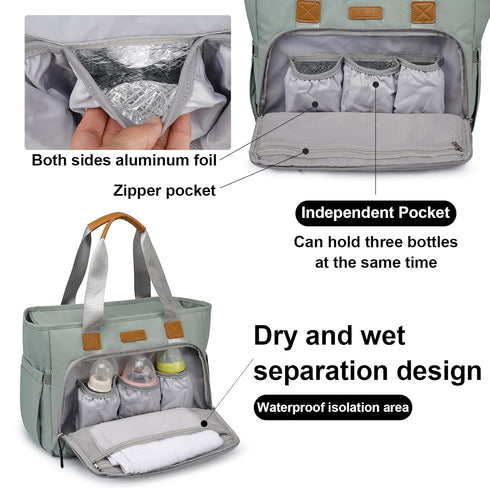 16" FHELAD Diaper Bag Tote, Large Tote Diaper Bag with Laptop Compartment, Baby Bag with Insulated Pocket for Mam