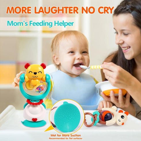 6-12 Set 3 6 7 9 12-18 2-in-1 Baby Toys Months Infant Toy of High Chair Suction Cup Rattle Teething Toys for Babies