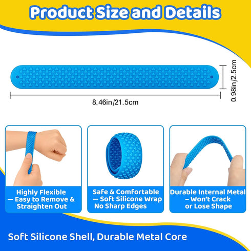 PuraEase 6PC Textured Slap Bracelets - Silicone Sensory Fidget Toys for Kids, Teens & Adults - Calming Tools