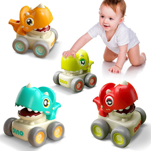 Dinosaur Racing Cars for Toddlers 1-3, Baby Press and Go Car Toys, Infant Play Vehicle Set for 1st Birthday