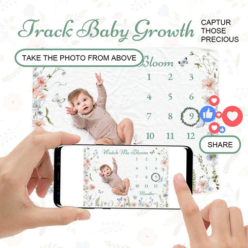 Bohemian Floral Baby Growth Blanket for Boys - Monthly Milestone Photography Prop