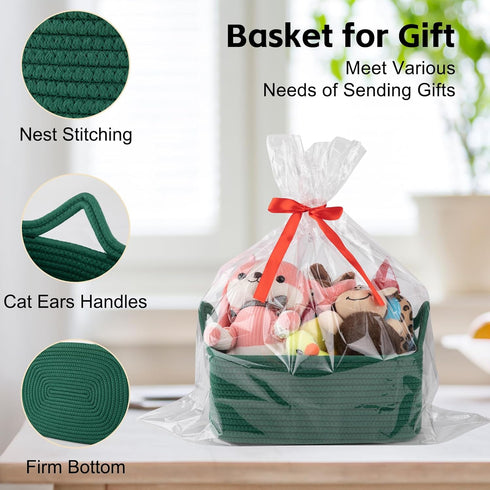 OIAHOMY Woven Gift Basket with Gift Bags and Ribbons for Baby Showers - Green