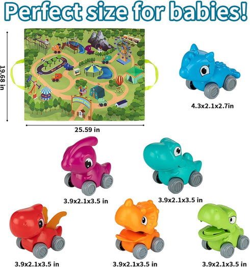 ALASOU 6 PCS Dinosaur Truck Car Toys with Playmat/Storage Bag, Baby Toys for 1-3 Year Old Boys, Birthday Gift