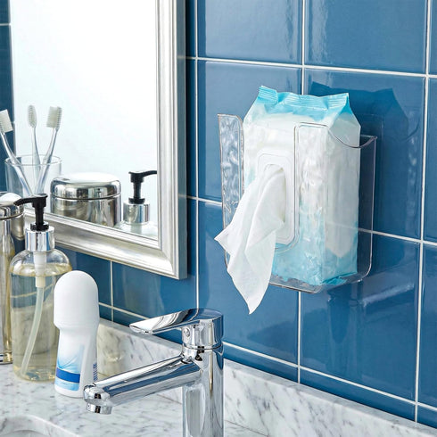 Piriuuo Wipes Dispenser, Wall-Mounted Wipes Holder for Bathroom Clear Wipe Dispenser Flushable Wipe Holder for Bathroom