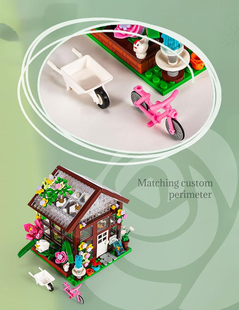 Set (579Pieces) SEMKY City Series Flower House Building Blocks with LED Lights, Creative Flower House Model Gifts