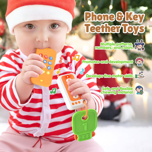6+ Baby Remote Control Toy with Phone Teether & Teething Keys & Car Remote, Remote Teether for Baby with Realistic