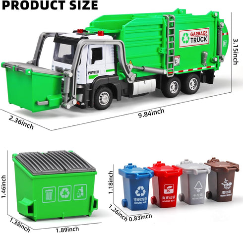 3+ Garbage Truck Toys for Kids, Metal Diecast Toy Car, Pull Back Toy Car with Lights and Sounds,Recycling Truck Toy