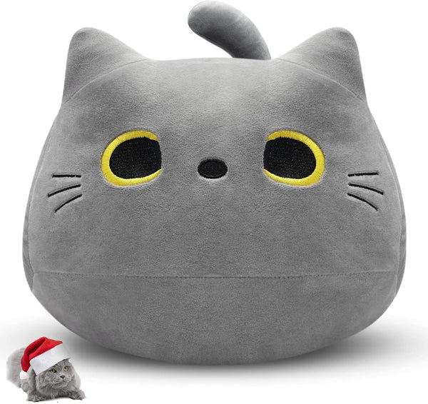 12" Kawaii Gray Cat Plush Pillows Toys, Cute Soft Stuffed Animals for Kids Gifts, Home Car Decoration