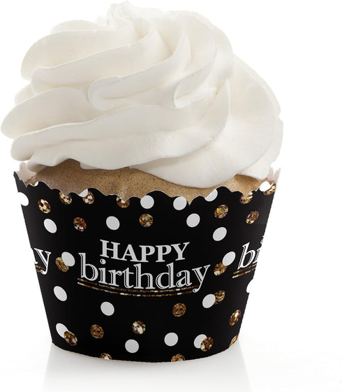 Big Dot of Happiness Adult Happy Birthday - Gold Birthday Party Decorations, Set of 12 Cupcake Wrappers