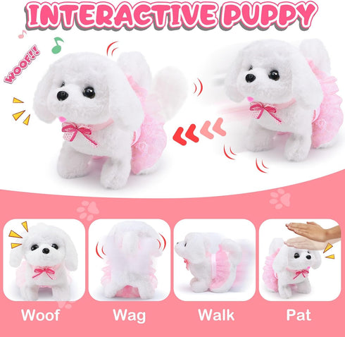 Golray Dog Toys for Kids Girls, Electronic Interactive Stuffed Dog Plush, 10 Pcs Toddler Girl Toy Dog Puppy Care Set