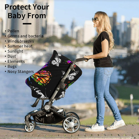 Schgap Butterflies Car Seat Covers Canopy for Baby, Soft Stroller Cover Nursing Cover Breastfeeding Baby Carrier Covers