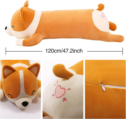 SNOWOLF Shiba Inu Plush Pillow, 47.2inch Soft Plush Toy, Cute Corgi Akita Comfort Cushion for Kids