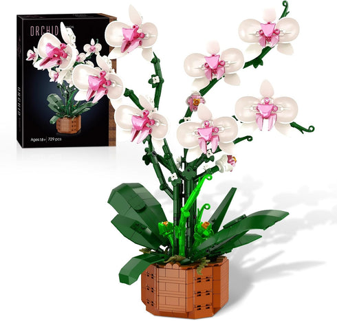 Bilinott Orchid Flower Building Blocks Set, Fake Indoor Flowers Building Set for